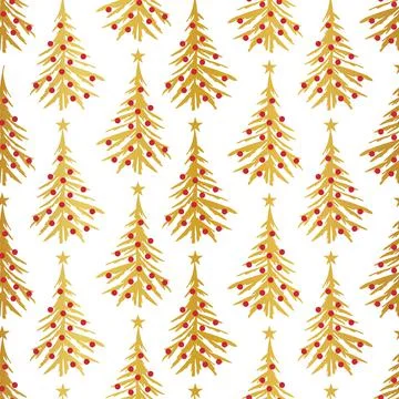 Seamless pattern golden Christmas trees Stock Illustration
