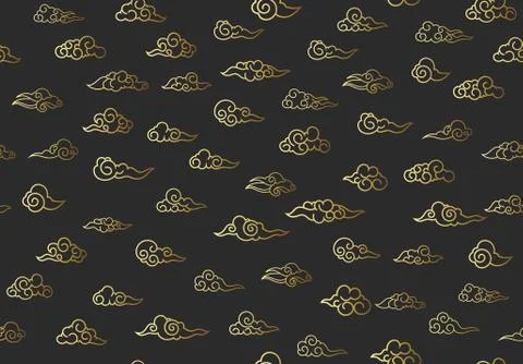 Seamless pattern of golden clouds in Chinese style Stock Illustration