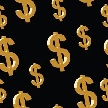 Seamless pattern with golden dollars on black background Stock Illustration