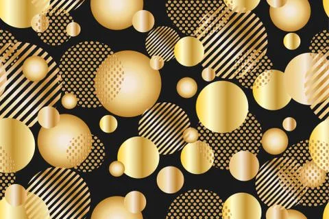 Seamless pattern of golden dots and geometric circle modern on black backgrou Stock Illustration