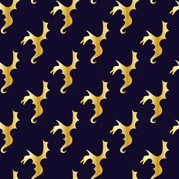 Seamless pattern golden dragon on blue Stock Illustration
