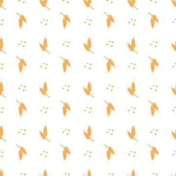 Seamless pattern with golden ear of wheat on white background. Stock Illustration