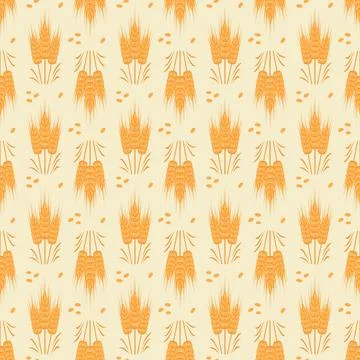 Seamless pattern with golden ear of wheat on yellow background. Stockillustratie