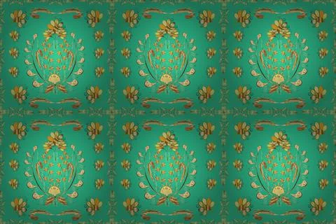 Seamless pattern golden elements. Gold template. Floral classic texture. Royal r 스톡 일러스트