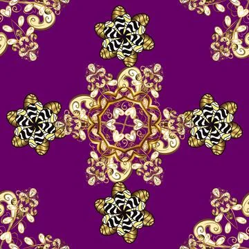 Seamless pattern golden elements. Royal retro on purple, yellow and brown colors Stock Illustration