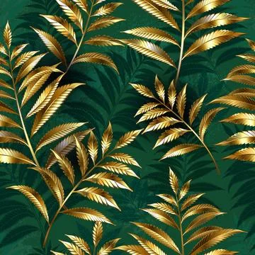 Seamless pattern with golden ferns Stock Illustration