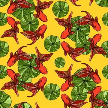 Seamless pattern with golden fishes. Stock Illustration