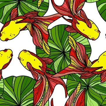 Seamless pattern with golden fishes. Stock Illustration