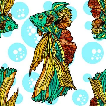 Seamless pattern with golden fishes. Stock Illustration