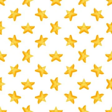 Seamless pattern of golden five pointed stars rotating on white background 스톡 일러스트