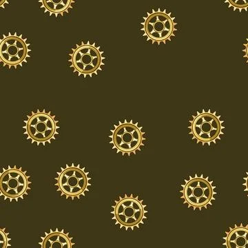 Seamless pattern Golden gear tool featuring a cogwheel design, symbolizing in Stock Illustration