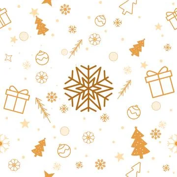 Seamless Pattern Golden Giftbox and Snowflake for Christmas and New Year, t.. Stock Illustration