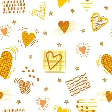 Seamless pattern with golden glowing hearts. Creative love texture. Vector Stock Illustration