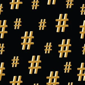 Seamless pattern with golden hashtag vector on black background Stock Illustration