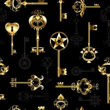 Seamless pattern with golden keys Stock Illustration