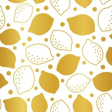 Seamless pattern with golden lemons and circles Stock Illustration