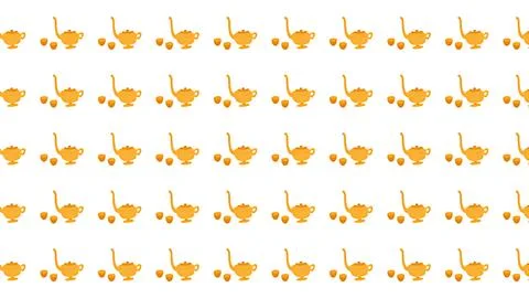 Seamless pattern of golden magic oil lamps and traditional cups on white ba.. Illustrazione stock