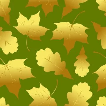 Seamless pattern with Golden maple and oak leaves Stock Illustration