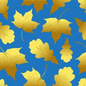 Seamless pattern with Golden maple and oak leaves イラスト素材