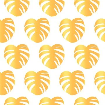 Seamless pattern with golden Monstera leaf Stock Illustration