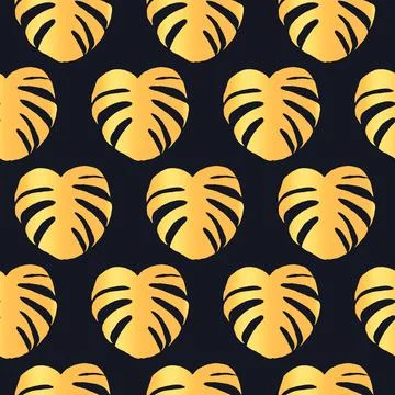 Seamless pattern with golden Monstera leaf Stock Illustration