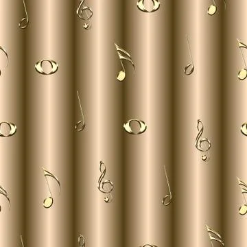 Seamless pattern with golden musical notes illustration Stock Illustration