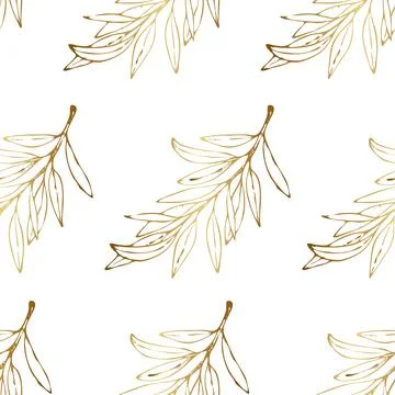Seamless pattern with golden olive branches. Stock Illustration