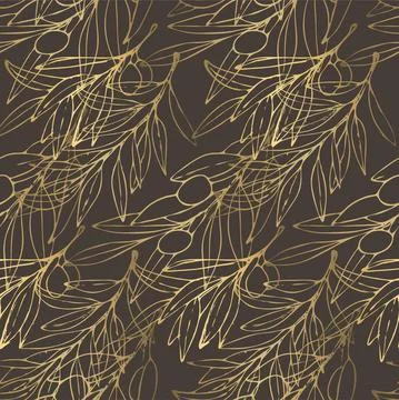 Seamless pattern with golden olive branches. Stock Illustration
