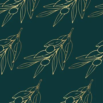 Seamless pattern with golden olive branches. Stock Illustration