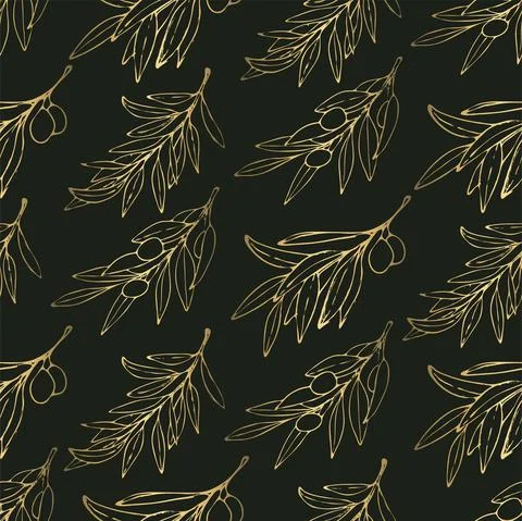 Seamless pattern with golden olive branches. Stock Illustration
