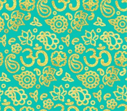 Seamless pattern with golden paint OM meditation ornament Stock Illustration