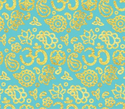 Seamless pattern with golden paint OM meditation ornament Stock Illustration