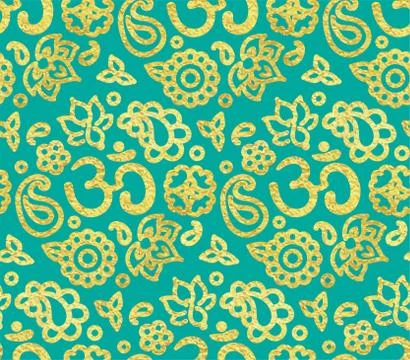 Seamless pattern with golden paint OM meditation ornament Stock Illustration