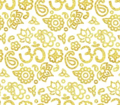 Seamless pattern with golden paint OM meditation ornament Stock Illustration
