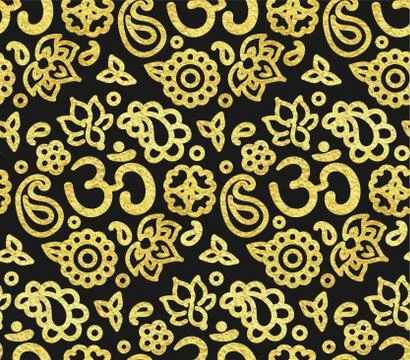 Seamless pattern with golden paint OM meditation ornament Stock Illustration