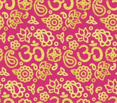 Seamless pattern with golden paint OM meditation ornament Stock Illustration