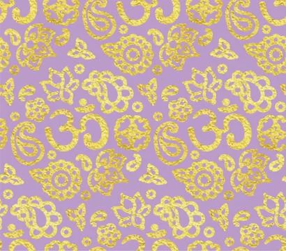 Seamless pattern with golden paint OM meditation ornament Stock Illustration