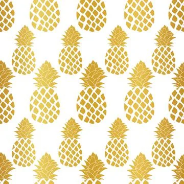 Seamless pattern golden pineapple on white background Stock Illustration