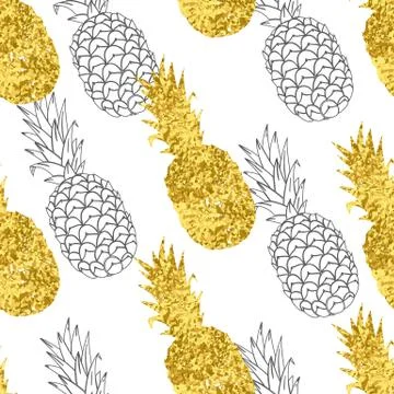 Seamless pattern of golden pineapples on white background Illustrazione stock