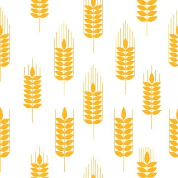 Seamless pattern of golden ripe wheat spikelets. Agricultural symbol, flour 스톡 일러스트