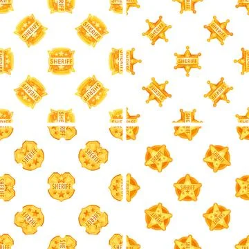 Seamless pattern with golden sheriff star and badge showing authority and law Illustrazione stock