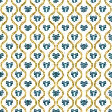 Seamless pattern with golden silk cords, bows and medallions. Illustrazione stock