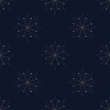Seamless pattern with golden snowflakes on blue background イラスト素材