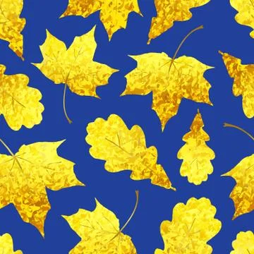 Seamless pattern with Golden sparkling maple and oak leaves Illustrazione stock