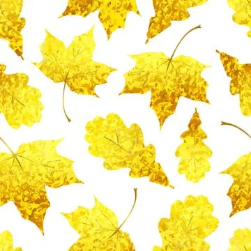 Seamless pattern with Golden sparkling maple and oak leaves Illustrazione stock