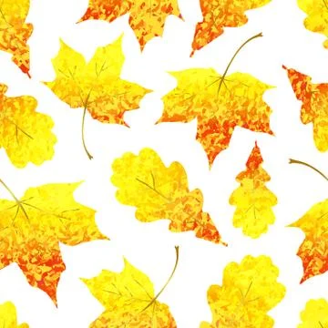Seamless pattern with Golden sparkling red yellow maple and oak leaves Stock Illustration