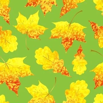 Seamless pattern with Golden sparkling red yellow maple and oak leaves Stock Illustration