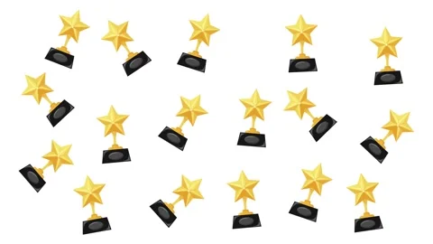 Seamless Pattern of Golden Star Trophies Isolated on White Background Stock Footage 345539623