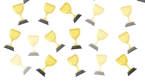 Seamless Pattern of Golden Trophy Cups on White Background for Success Concept Vídeos de archivo 345539624