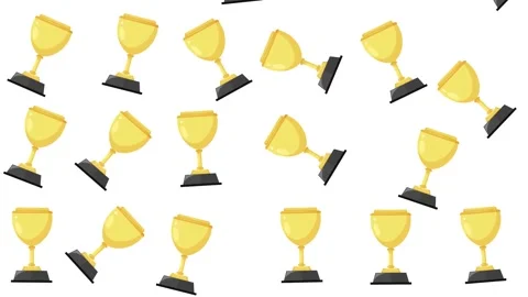 Seamless Pattern of Golden Trophy Cups Award for Winners on White Background Vídeos de archivo 345539628
